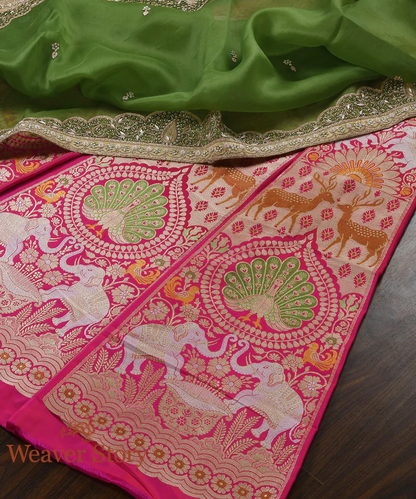 Pink Handloom Shikargah Katan Silk Cutwork Banarasi Lehenga