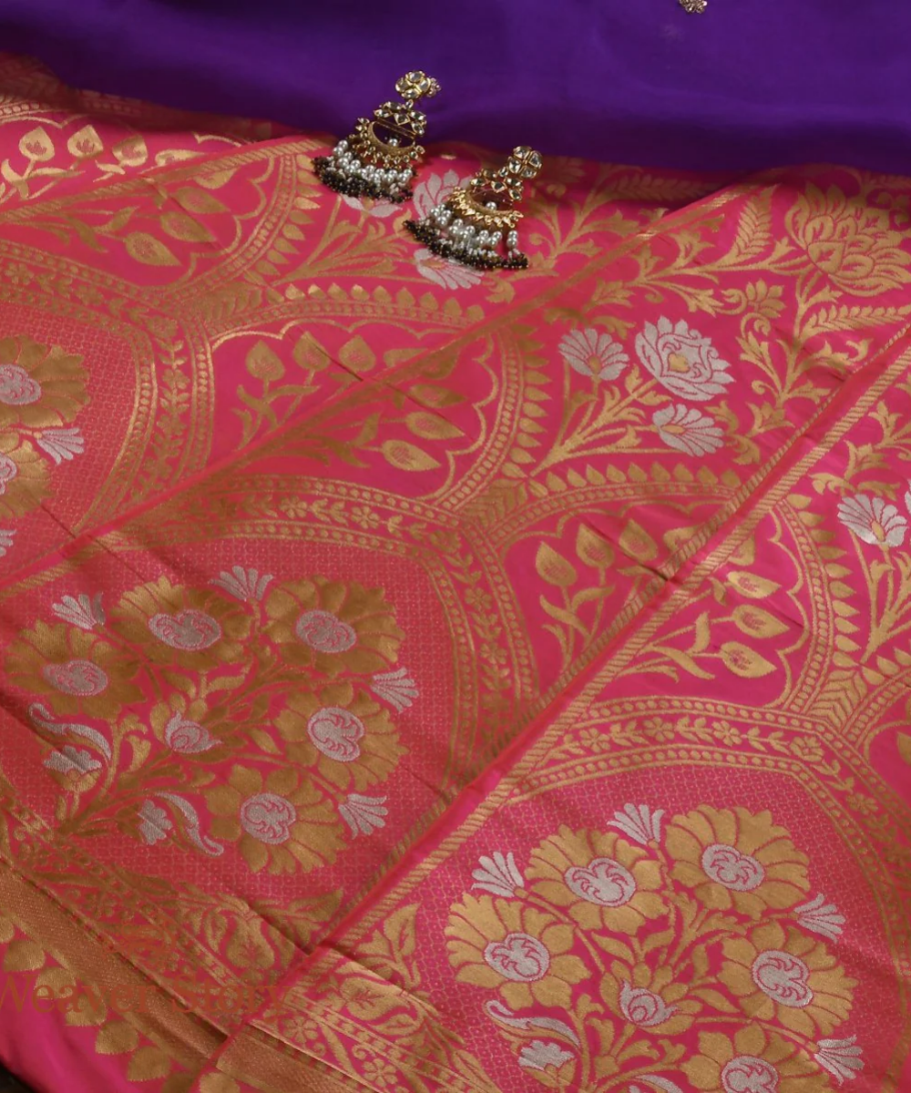 Handloom Pink Orange Dual Tone Cutwork Banarasi Lehenga