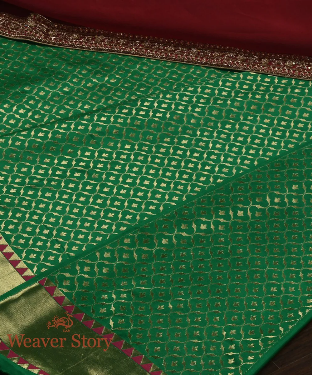 Handloom Green Cutwork Kalidar Jaal Katan Silk  Banarasi Lehenga