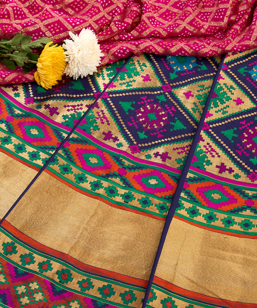 Handloom Blue Patola Silk Banarasi Lehenga with Cutwork