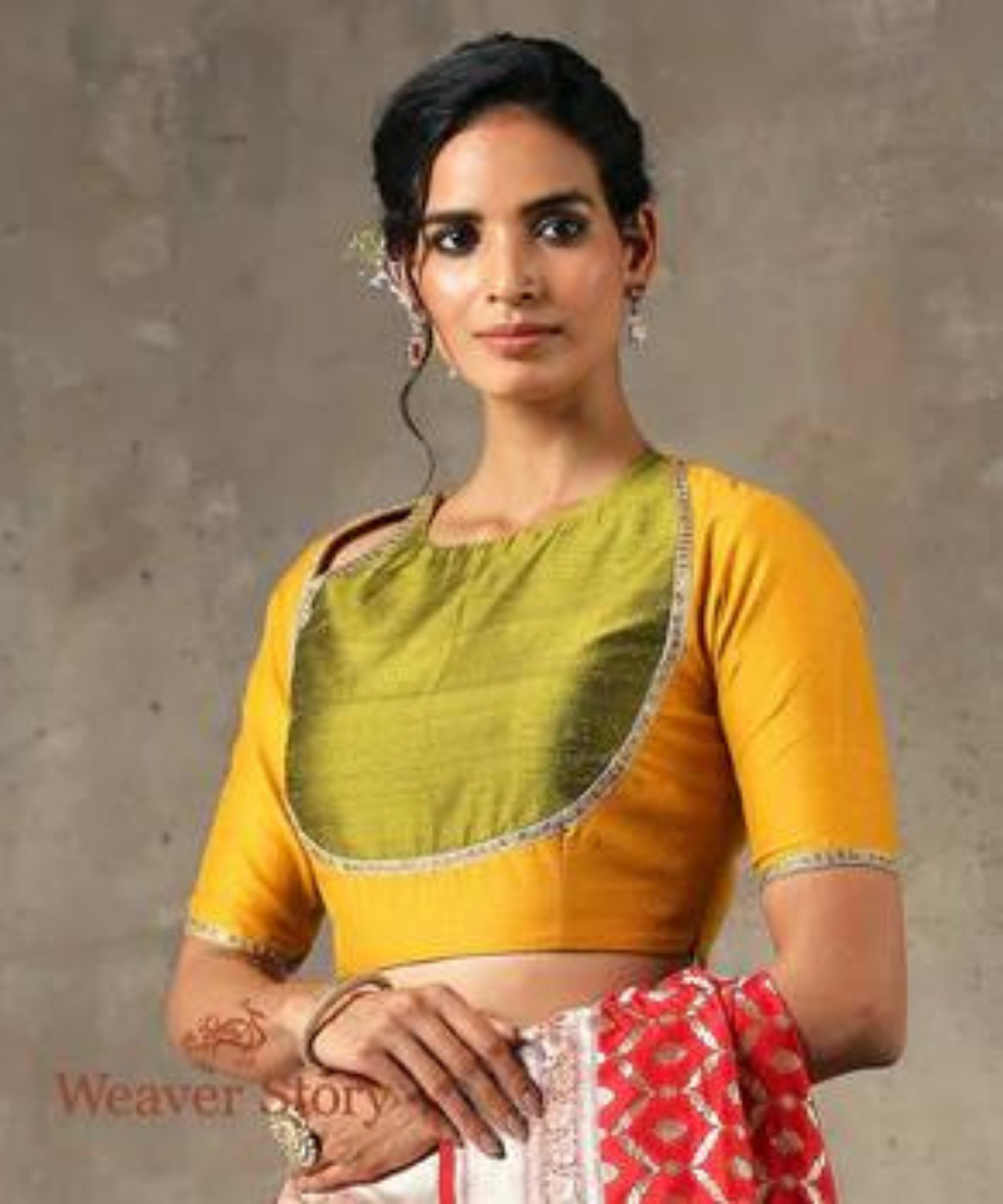 Mustard Matka Style Blouse Munga Silk with Embroidery