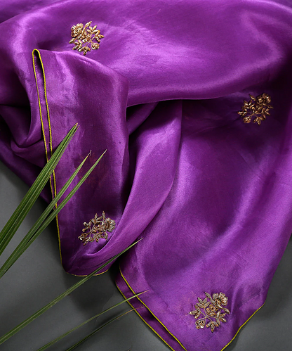 Handloom organza dupatta in Purple with zardozi
