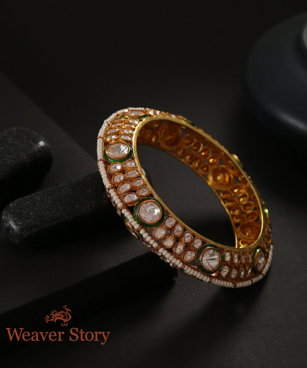 Rabab Bangle with Moissanite Polki Crafted in Pure Silver