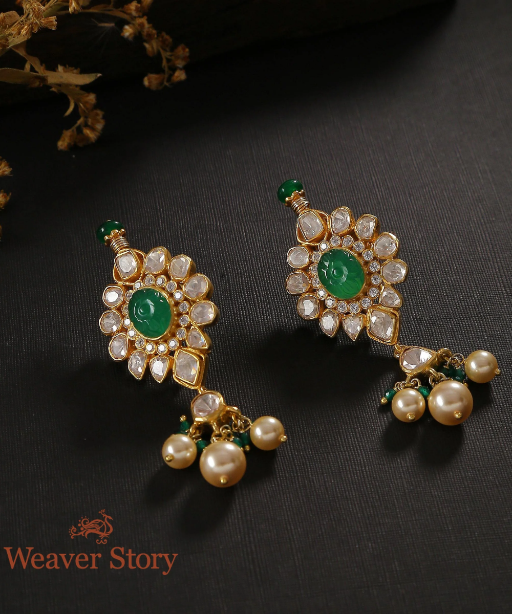 Dilshad Earrings with Moissanite Polki Crafted in Pure Silver