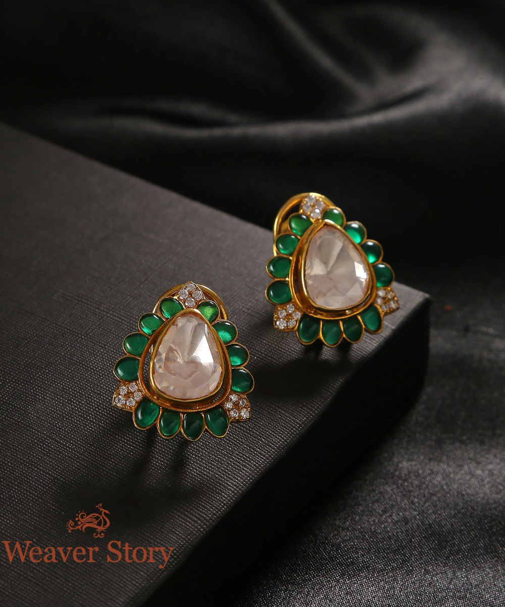 Gulnaz Earrings with Moissanite Polki Crafted in Pure Silver