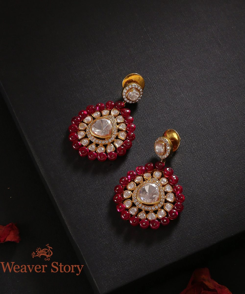 Rubina Earrings with Moissanite Polki Crafted in Pure Silver