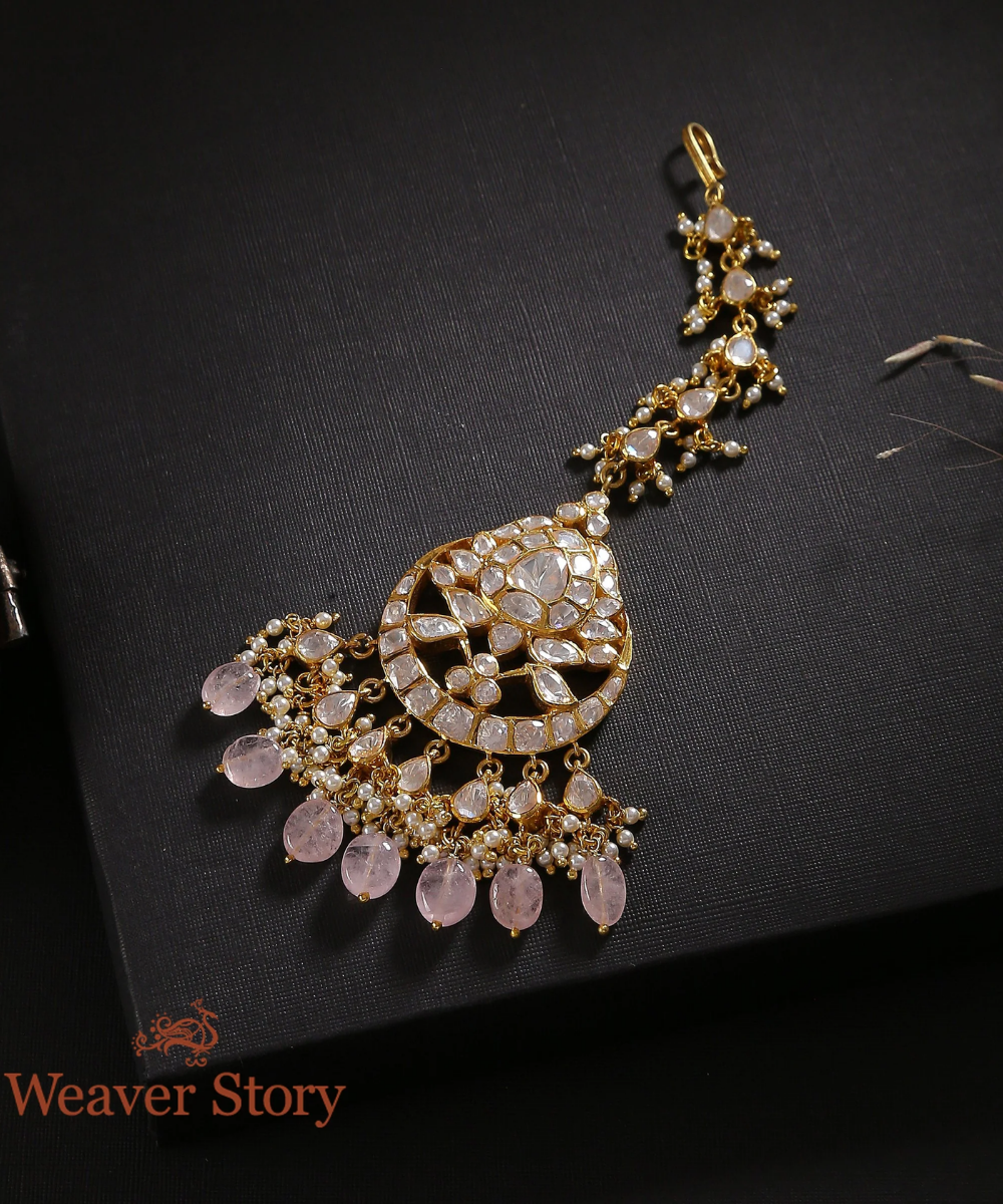 Gulabras Matha Tikka with Moissanite Polki Crafted in Pure Silver