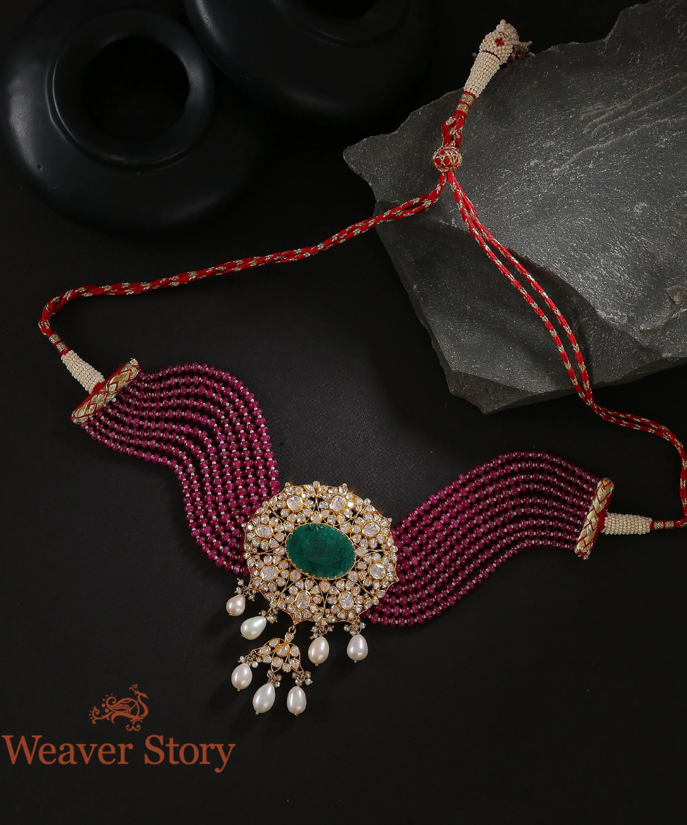 Gulnaar Choker Necklace with Moissanite Polki Crafted in Pure Silver