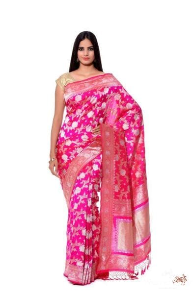 Hot_pink_kadhwa_jangla_with_hibiscus_flower_WeaverStory_04