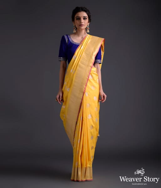 Yellow_Gulab_Boota_Saree_WeaverStory_02