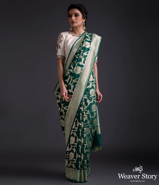 Sea_Green_Handwoven_Banarasi_georgette_jangla_WeaverStory_02