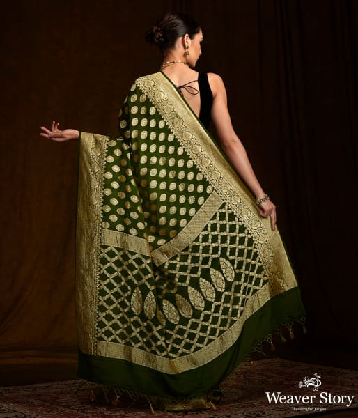 Mehendi_green_banarasi_georgette_saree_with_zari_motifs_WeaverStory_03