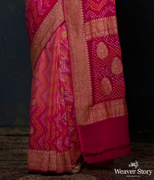 Pink_Bandhej_saree_With_Kadhwa_booti_and_chevron_tie_and_the_WeaverStory_04