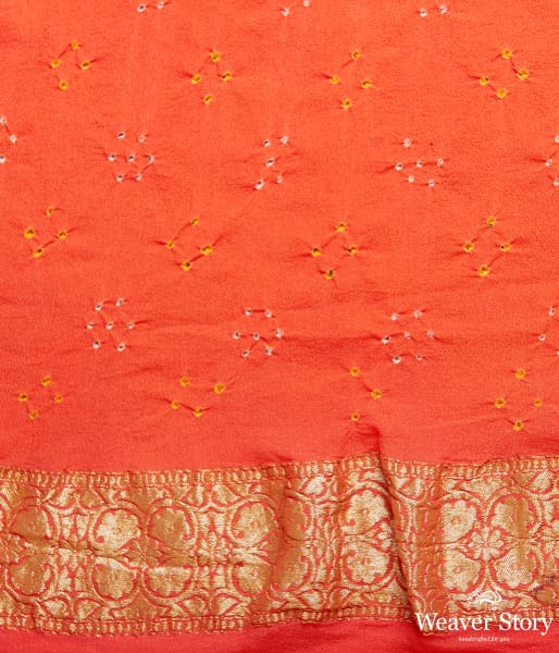 Orange_Banarasi_Bandhej_Saree_with_zari_WeaverStory_05