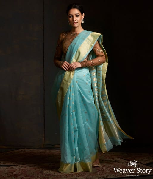 Light_Blue_cotton_silk_chanderi_saree_with_gold_zari_weave_WeaverStory_02