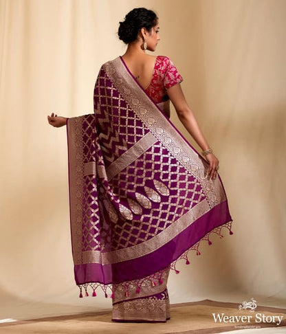 Purple_Banarasi_Georgette_Saree_with_Chevrons_WeaverStory_03