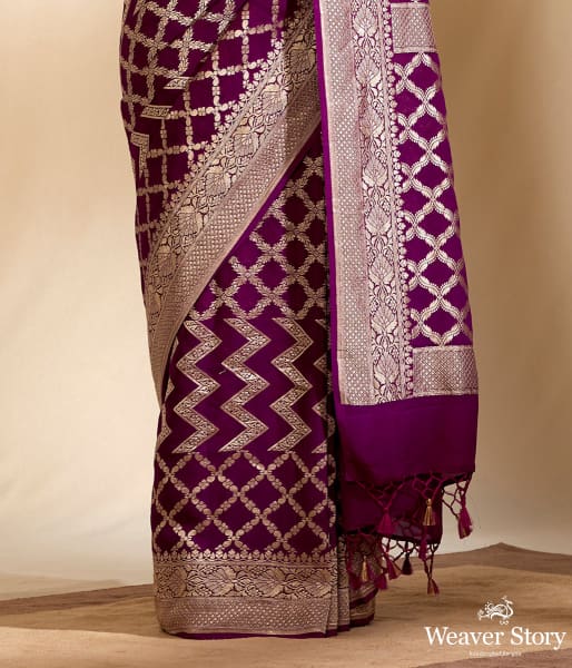 Purple_Banarasi_Georgette_Saree_with_Chevrons_WeaverStory_04