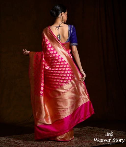 Handwoven_pink_katan_silk_saree_with_floral_motifs_and_zari_border_WeaverStory_03