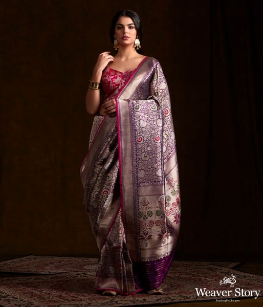 Purple_katan_silk_broacde_saree_with_meenakari_WeaverStory_02