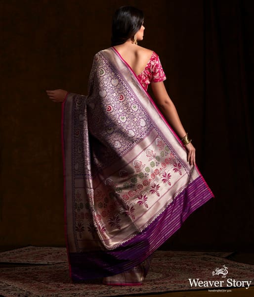 Purple_katan_silk_broacde_saree_with_meenakari_WeaverStory_03