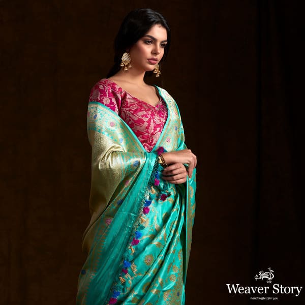 Sea_Green_Handwoven_kadhwa_banarasi_jangla_WeaverStory_01