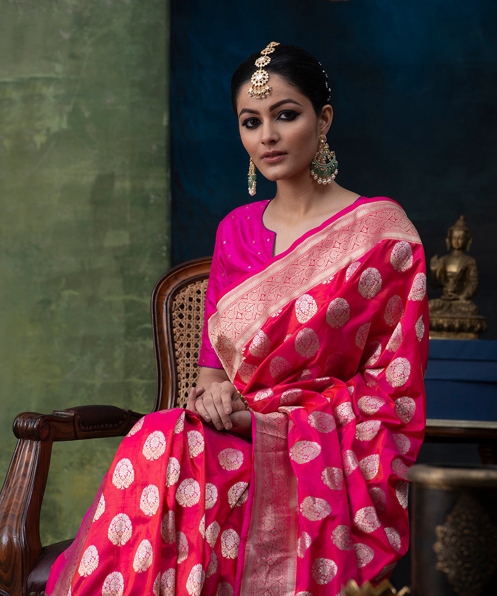 Handloom_Pink_Pure_Katan_Silk_Banarasi_Saree_with_Sona_Rupa_Cutwork_Booti_WeaverStory_01