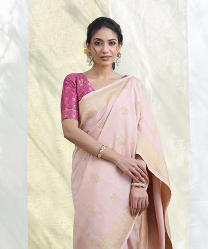 Handloom_Blush_Pink_Tussar_Georgette_Banarasi_Saree_with_Kadhwa_Booti_WeaverStory_01