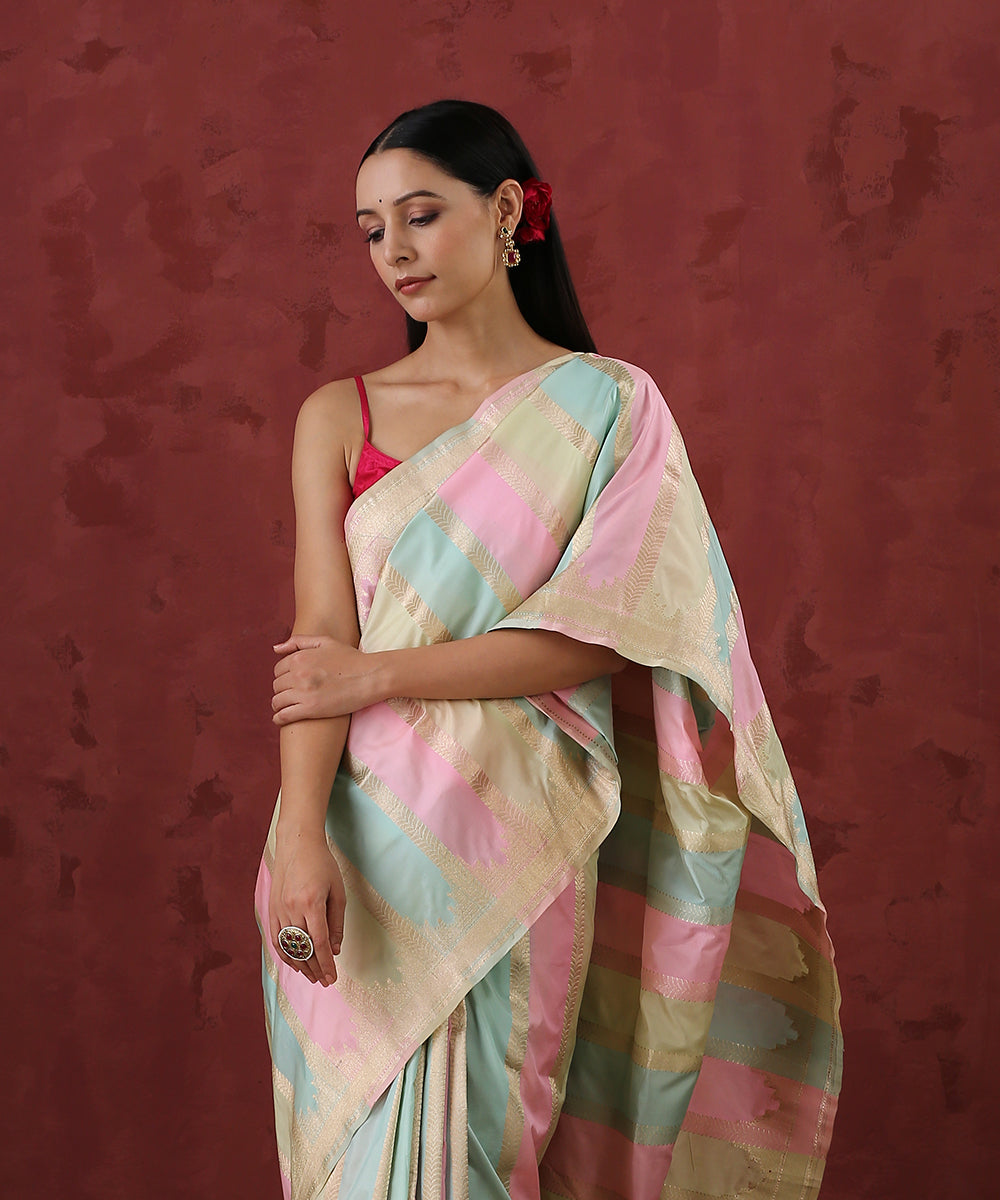 Handloom_Pink_And_Green_Pure_Katan_Silk_Rangkaat_Banarasi_Saree_WeaverStory_01
