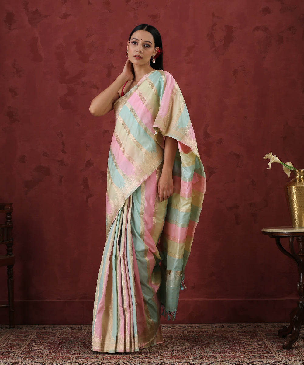 Handloom_Pink_And_Green_Pure_Katan_Silk_Rangkaat_Banarasi_Saree_WeaverStory_02