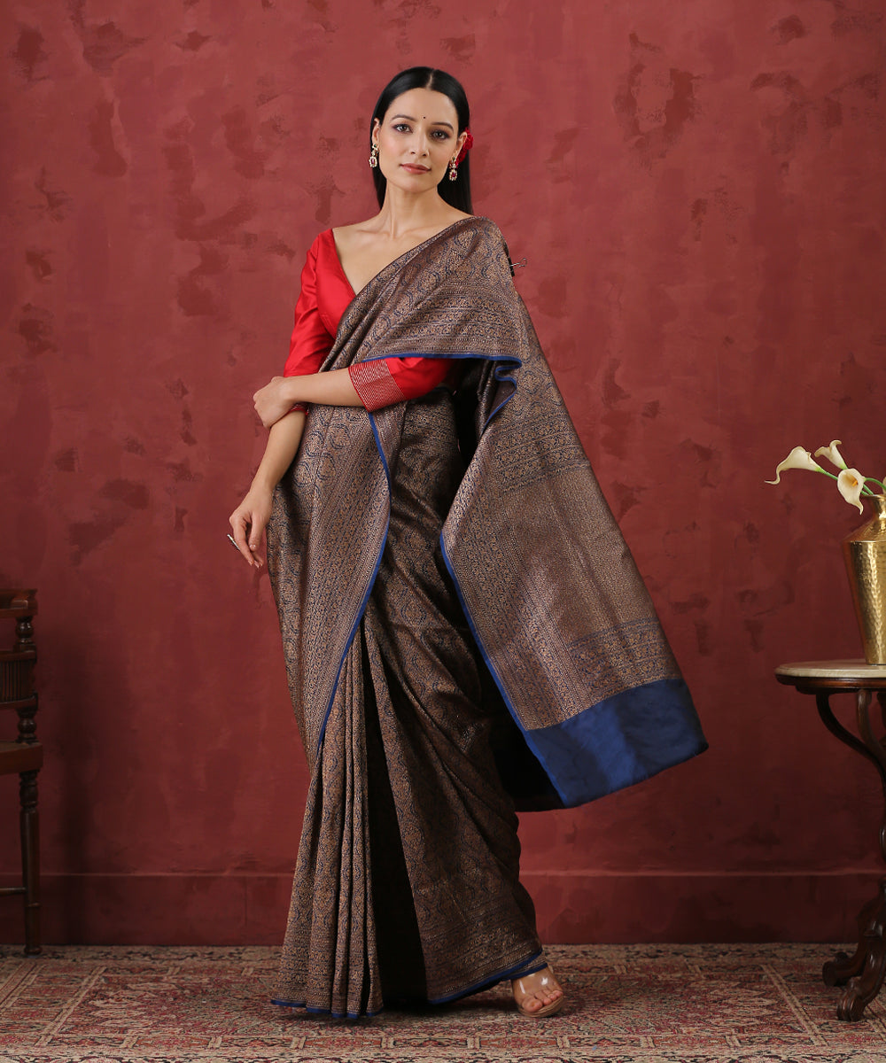 Handloom_Blue_Kimkhab_Pure_Katan_Silk_Banarasi_Saree_With_Antique_Zari_WeaverStory_02