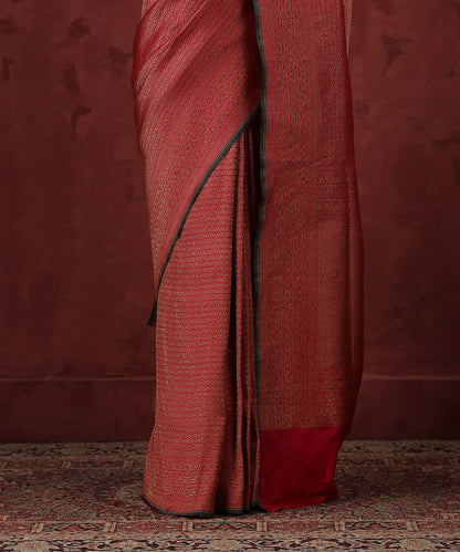 Pink_Handloom_Pure_Katan_Silk_Kimkhab_Banarasi_Saree_With_Antique_Zari_WeaverStory_04