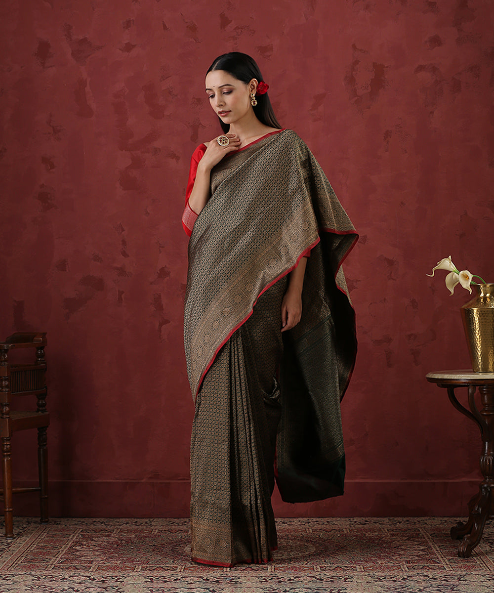 Dark_Green_Handloom_Pure_Katan_Silk_Kimkhab_Banarasi_Saree_With_Antique_Zari_WeaverStory_02