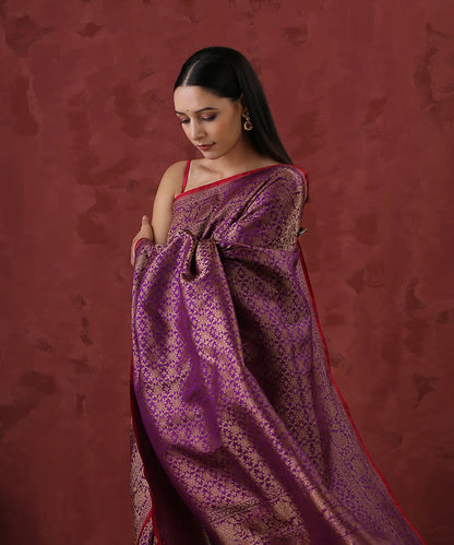 Handloom_Purple_Pure_Katan_Silk_Kimkhab_Banarasi_Saree_With_Antique_Zari_and_Pink_Selvedge_WeaverStory_01