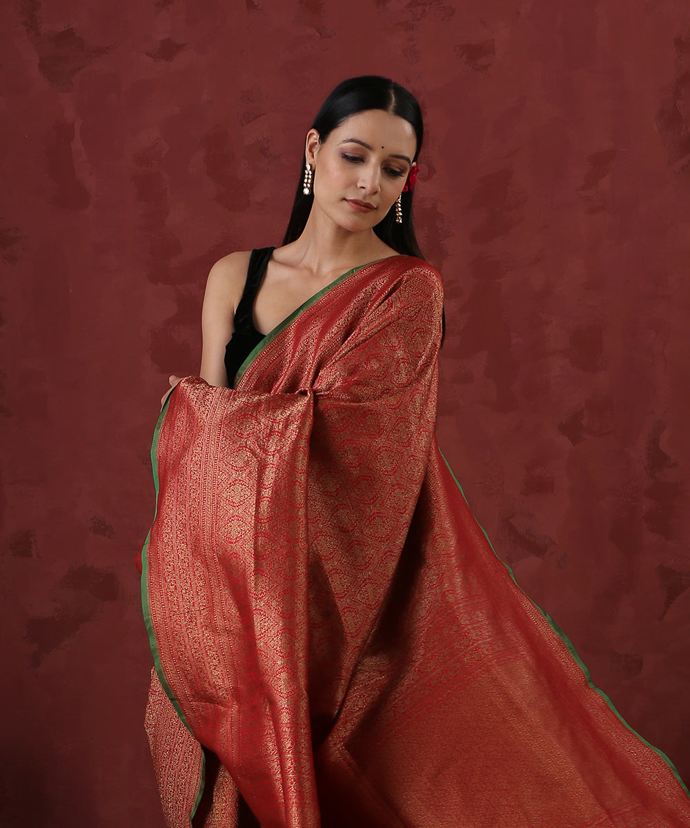 Red_Handloom_Pure_Katan_Silk_and_Antique_Zari_Banarasi_Saree_With_Kimkhab_Weave_WeaverStory_01