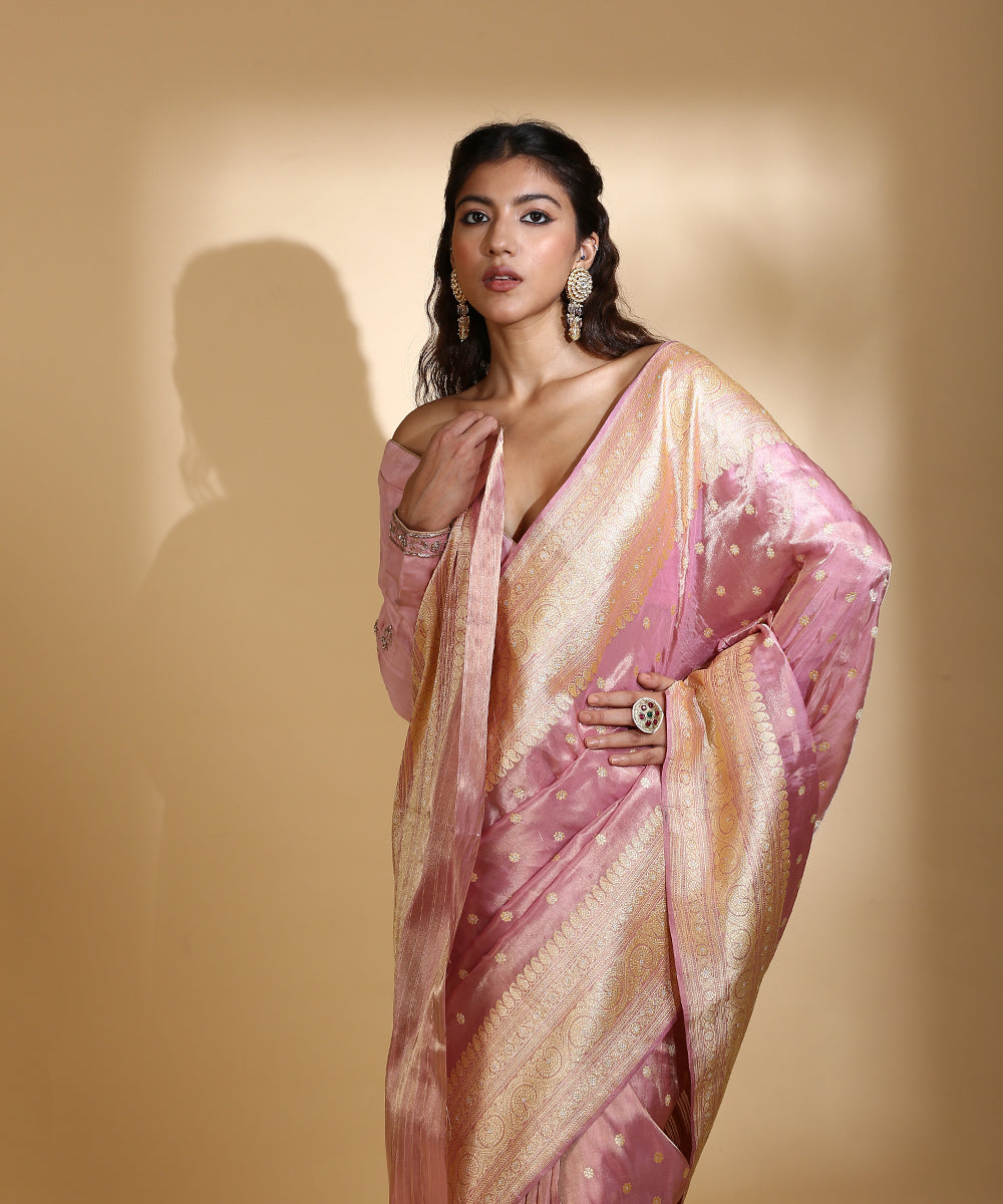 Pink_Handloom_Silk_Tissue_Banarasi_Saree_With_Silver_Meenakari_and_Kadhwa_Booti_WeaverStory_01