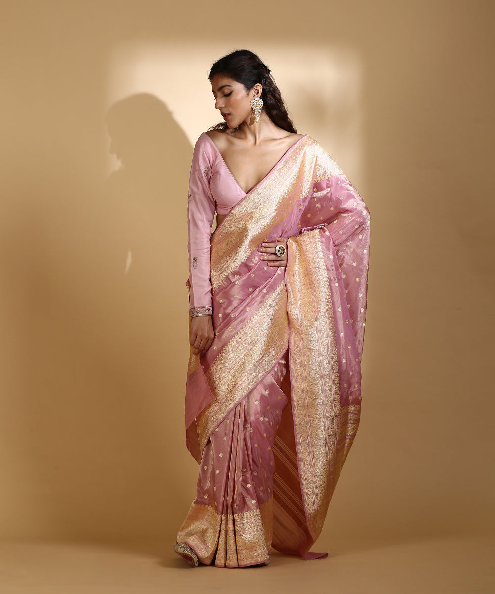 Pink_Handloom_Silk_Tissue_Banarasi_Saree_With_Silver_Meenakari_and_Kadhwa_Booti_WeaverStory_02