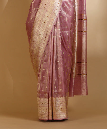 Handloom_Pink_Silk_Tissue_Banarasi_Saree_With_Mustard_Meenakari_and_Booti_WeaverStory_04