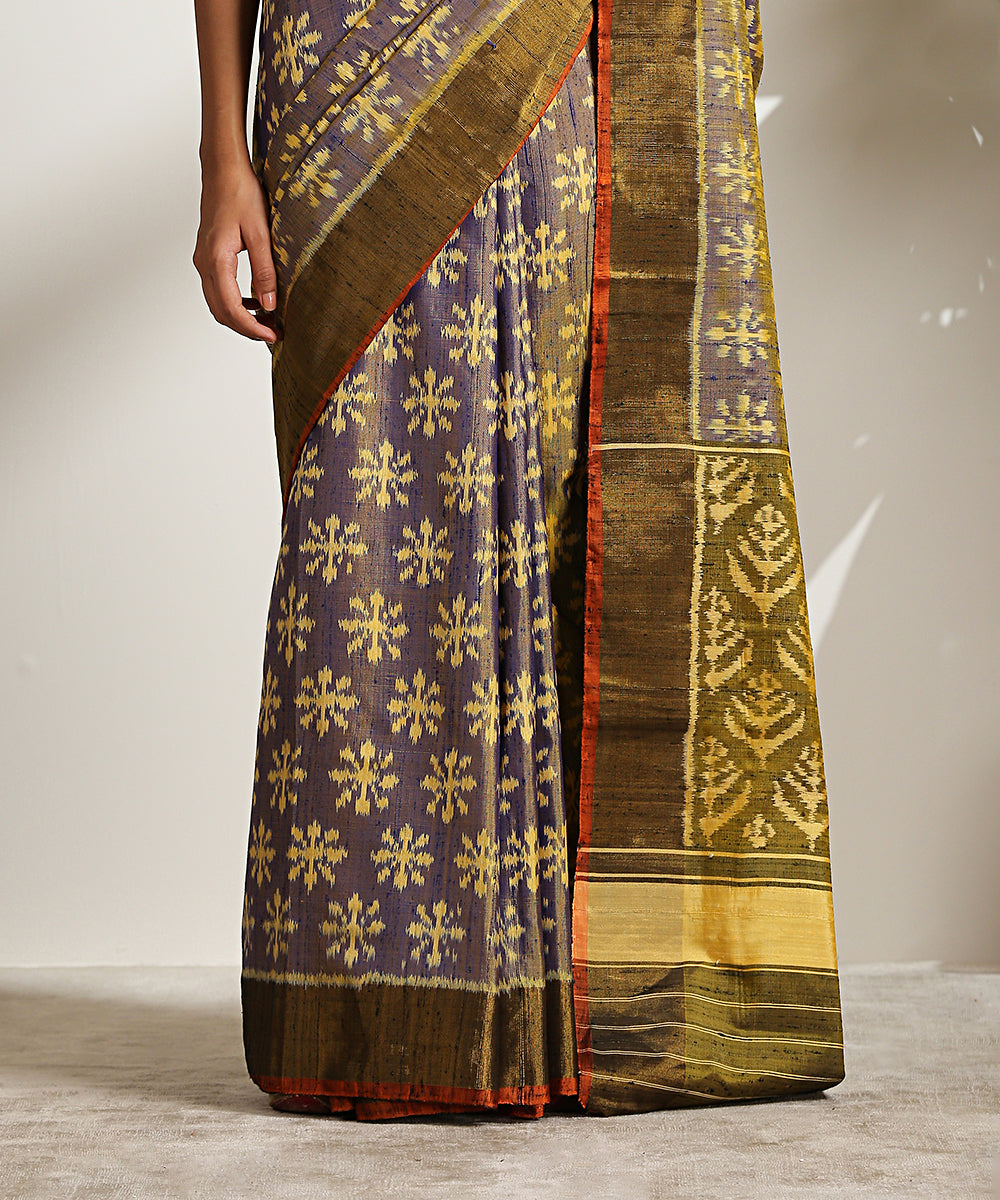 Multicolour Patola Silk Saree with Beige Gold Base and Floral Weaving