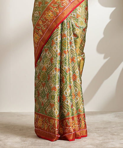 Green_Handloom_Pure_Silk_Tissue_Patola_Saree_With_Rust_And_Gold_Border_And_Pallu_WeaverStory_04