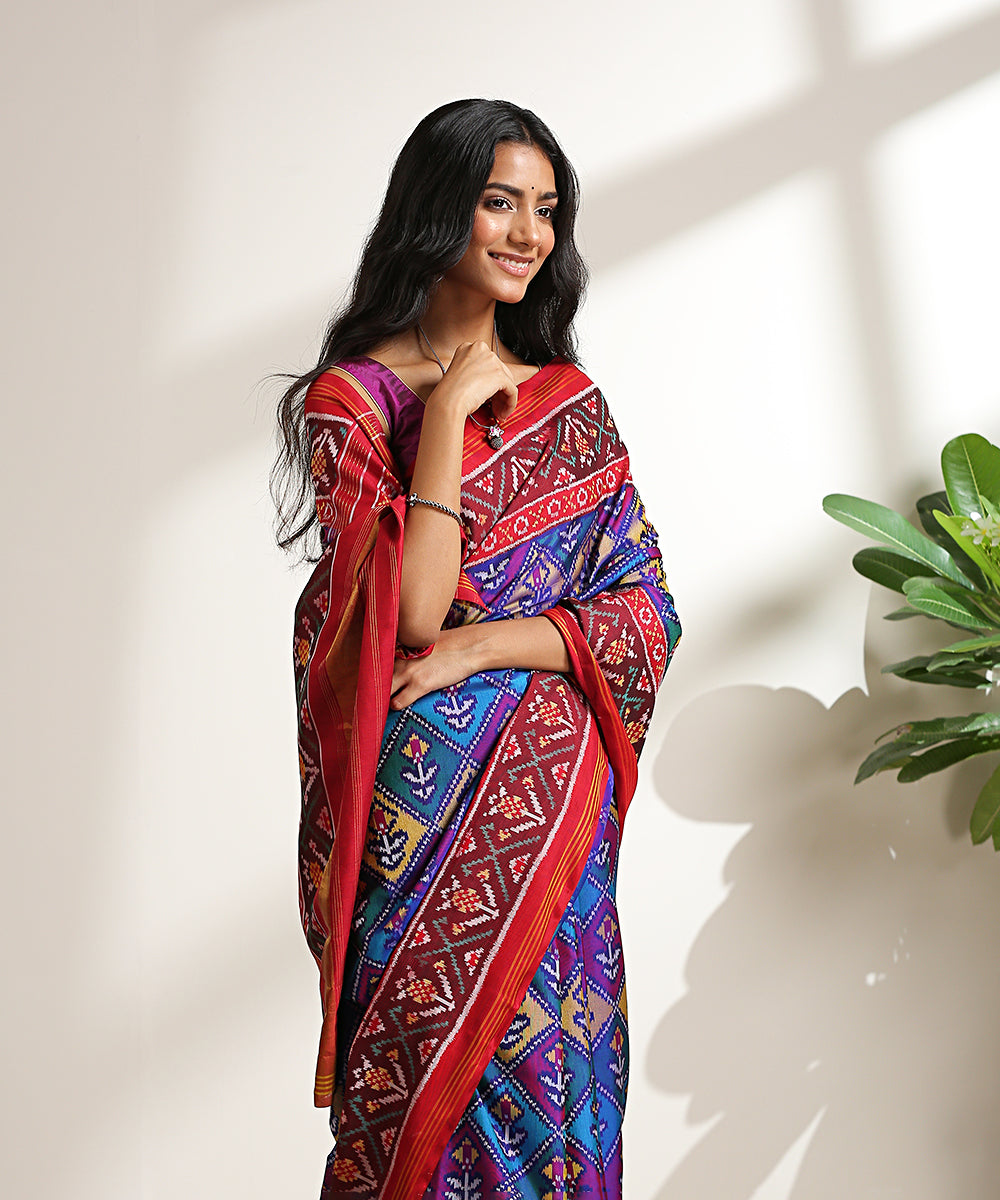Handloom_Blue_And_Maroon_8_Ply_Pure_Mulberry_Silk_Patola_Saree_WeaverStory_01