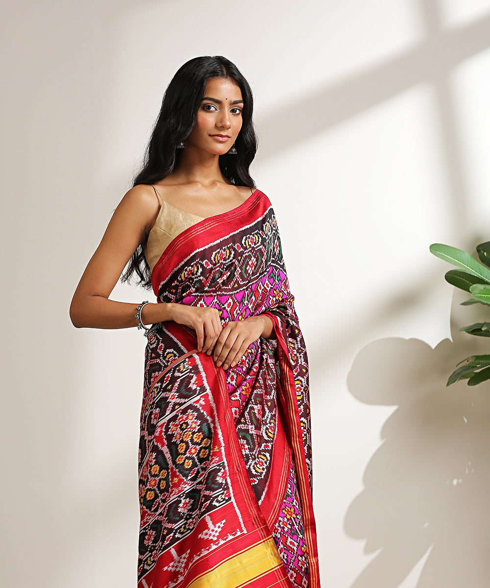 Handloom_Purple_Twill_Weave_Pure_Mulberry_Silk_Patola_Saree_With_Red_Border_WeaverStory_01