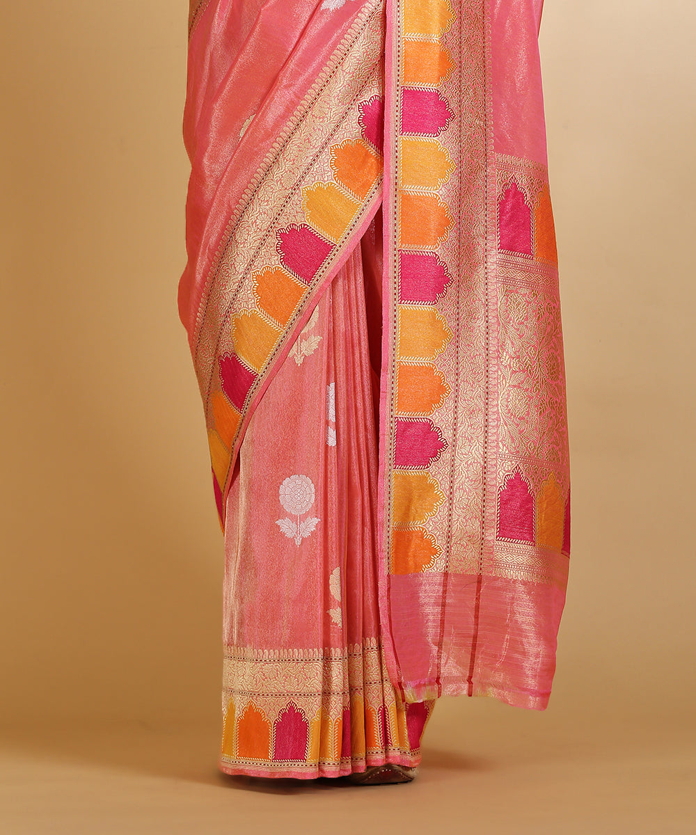 Pink_Handloom_Silk_Tissue_Banarasi_Saree_With_Gold_And_Silver_Marigold_Boota_WeaverStory_04