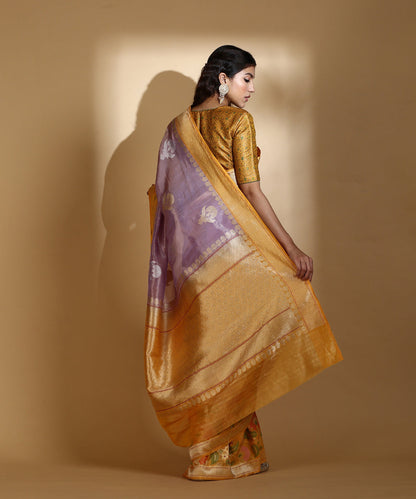 Mustard_And_Purple_Handloom_Silk_Tissue_Saree_With_Floral_Meenakari_Border_WeaverStory_03
