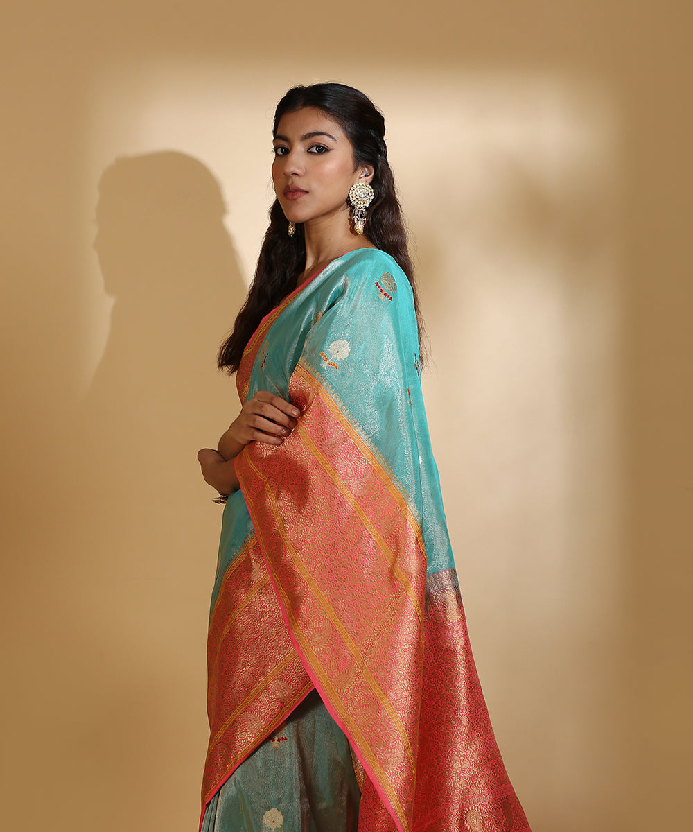 Handloom_Aqua_Silk_Tissue_Banarasi_Saree_With_Candy_Pink_Kadhwa_Meenakari_Border_And_Pallu_WeaverStory_01