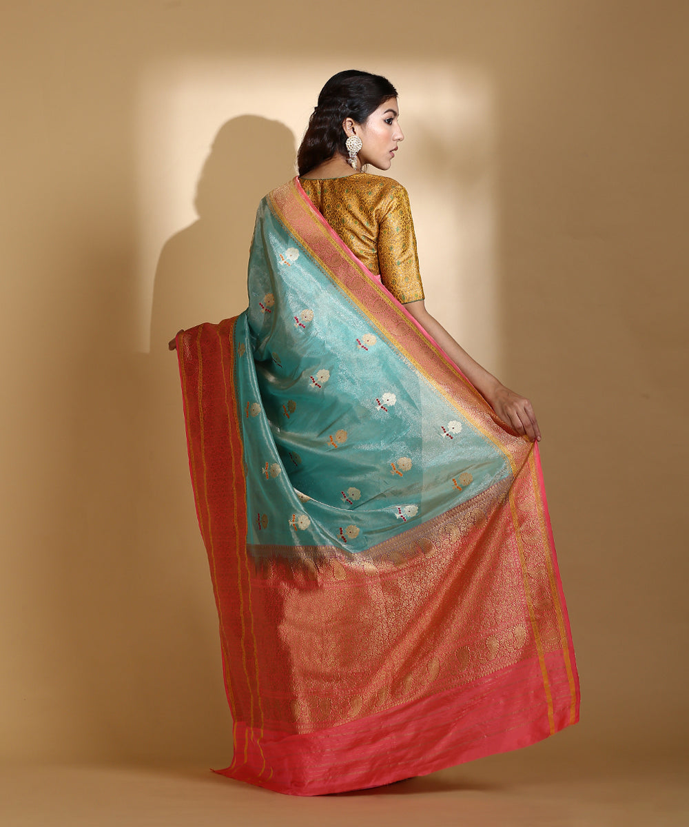 Handloom_Aqua_Silk_Tissue_Banarasi_Saree_With_Candy_Pink_Kadhwa_Meenakari_Border_And_Pallu_WeaverStory_03