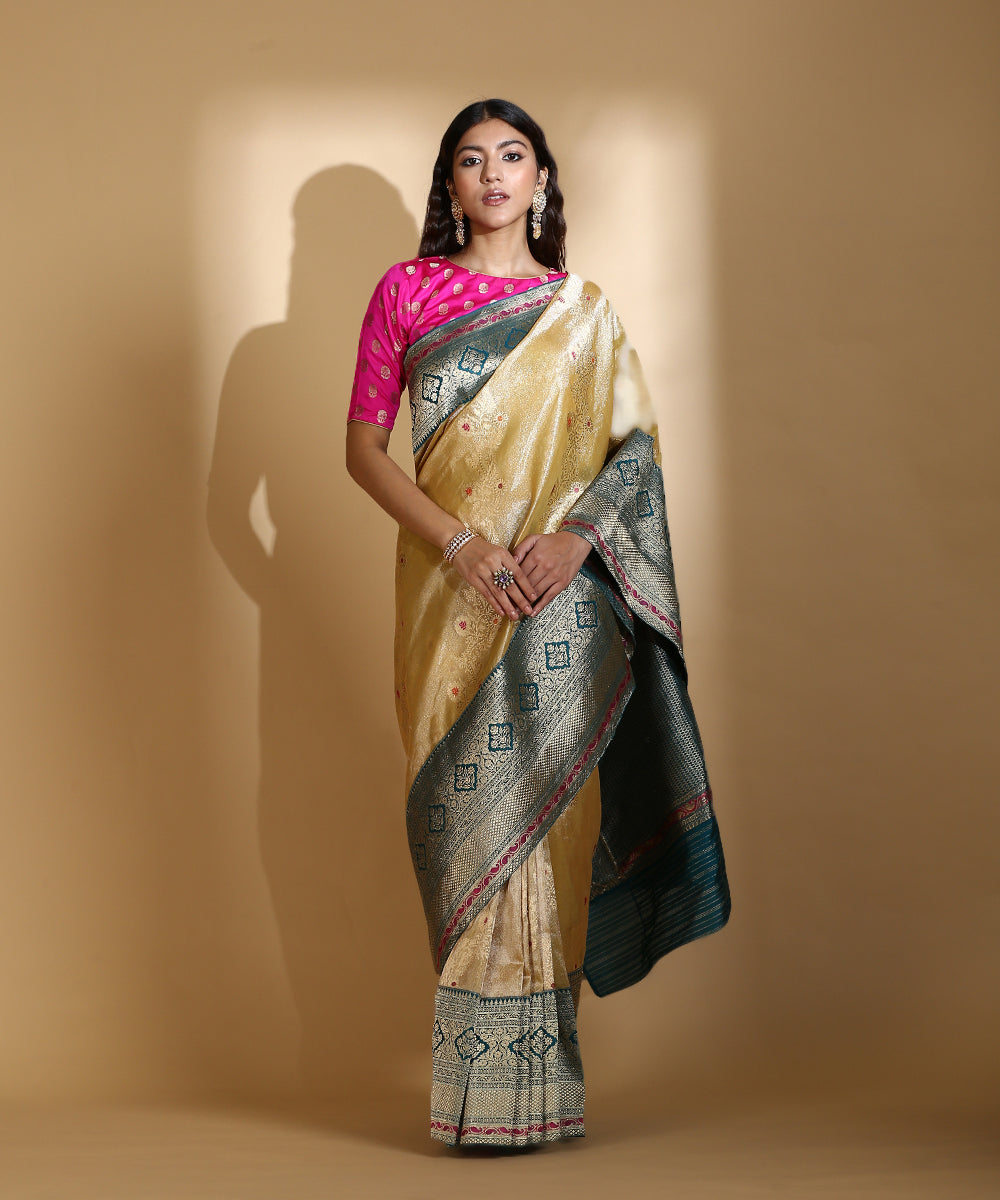 Handloom_Lime_Green_And_Teal_Pure_Silk_Tissue_With_Kadhiyal_Border_And_Pallu_WeaverStory_02