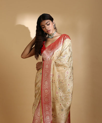 Handloom_Gold_And_Red_Pure_Silk_Tissue_Banarasi_Saree_With_Meenakari_Jaal_WeaverStory_01