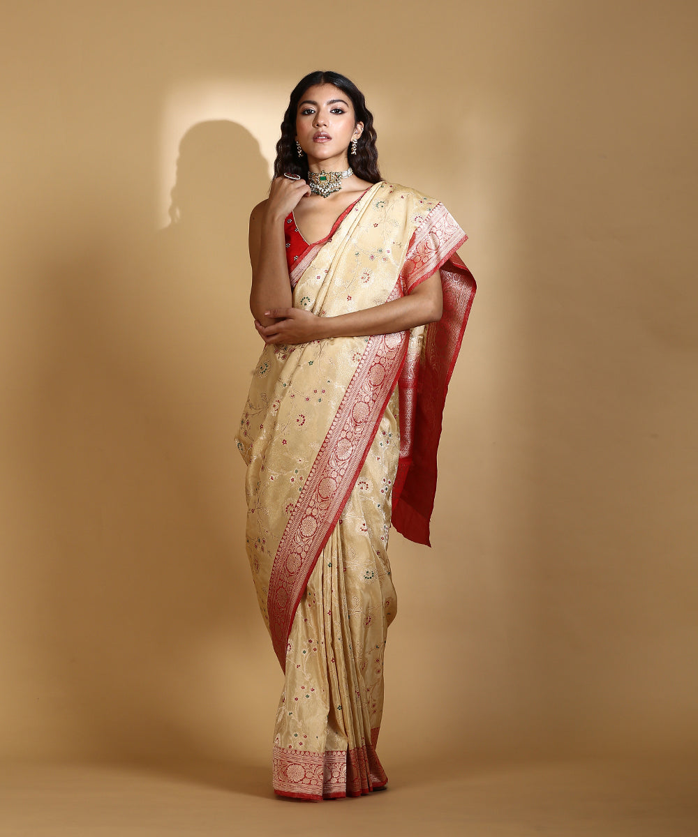 Handloom_Gold_And_Red_Pure_Silk_Tissue_Banarasi_Saree_With_Meenakari_Jaal_WeaverStory_02