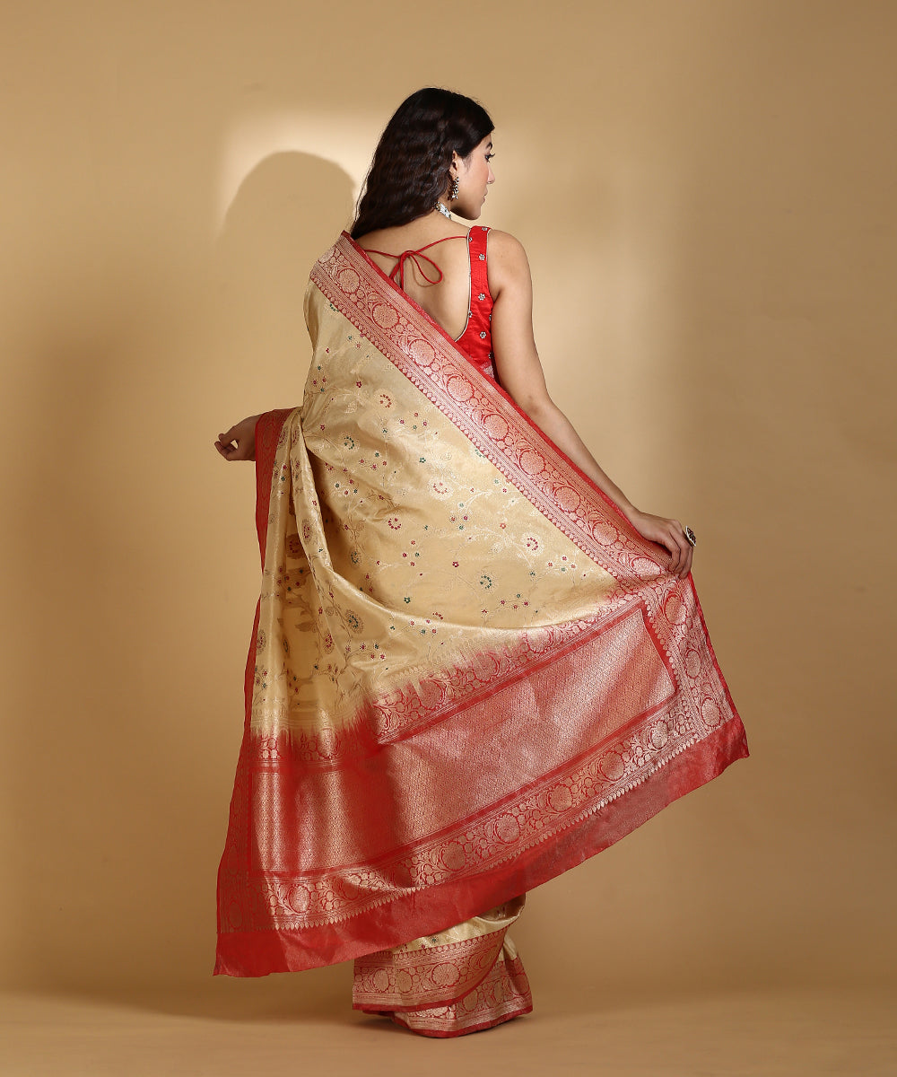 Handloom_Gold_And_Red_Pure_Silk_Tissue_Banarasi_Saree_With_Meenakari_Jaal_WeaverStory_03