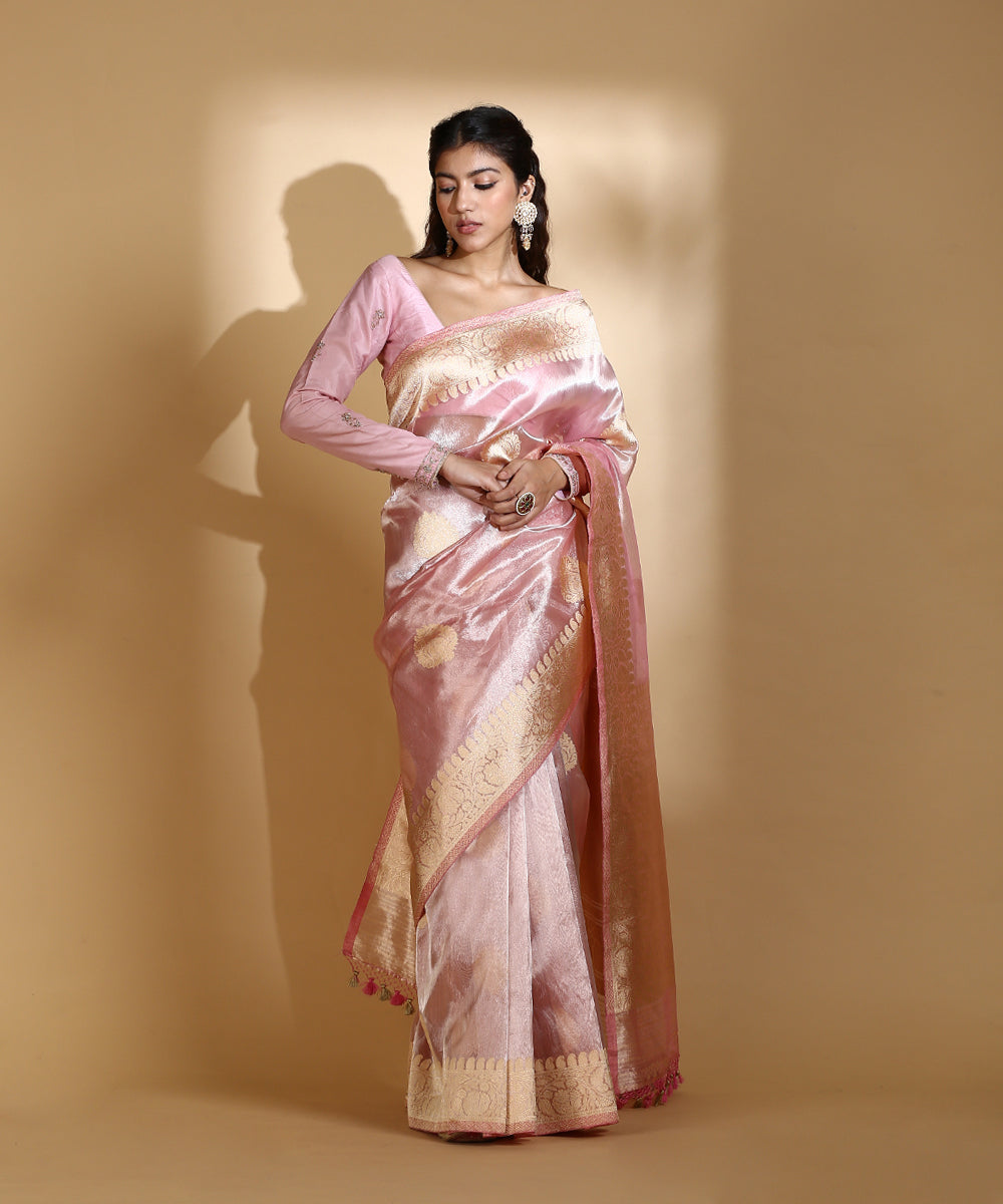 Soft_Pink_Handloom_Silk_Tissue_Banarasi_Saree_With_Gold_Zari_Boota_WeaverStory_02